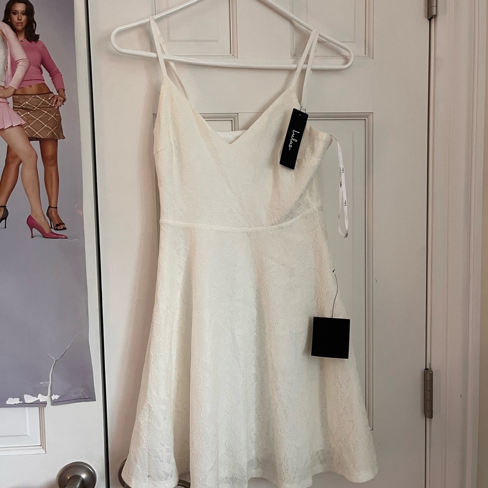 Lulu's Cream A-Line Mini Dress Sleeveless V-Neck